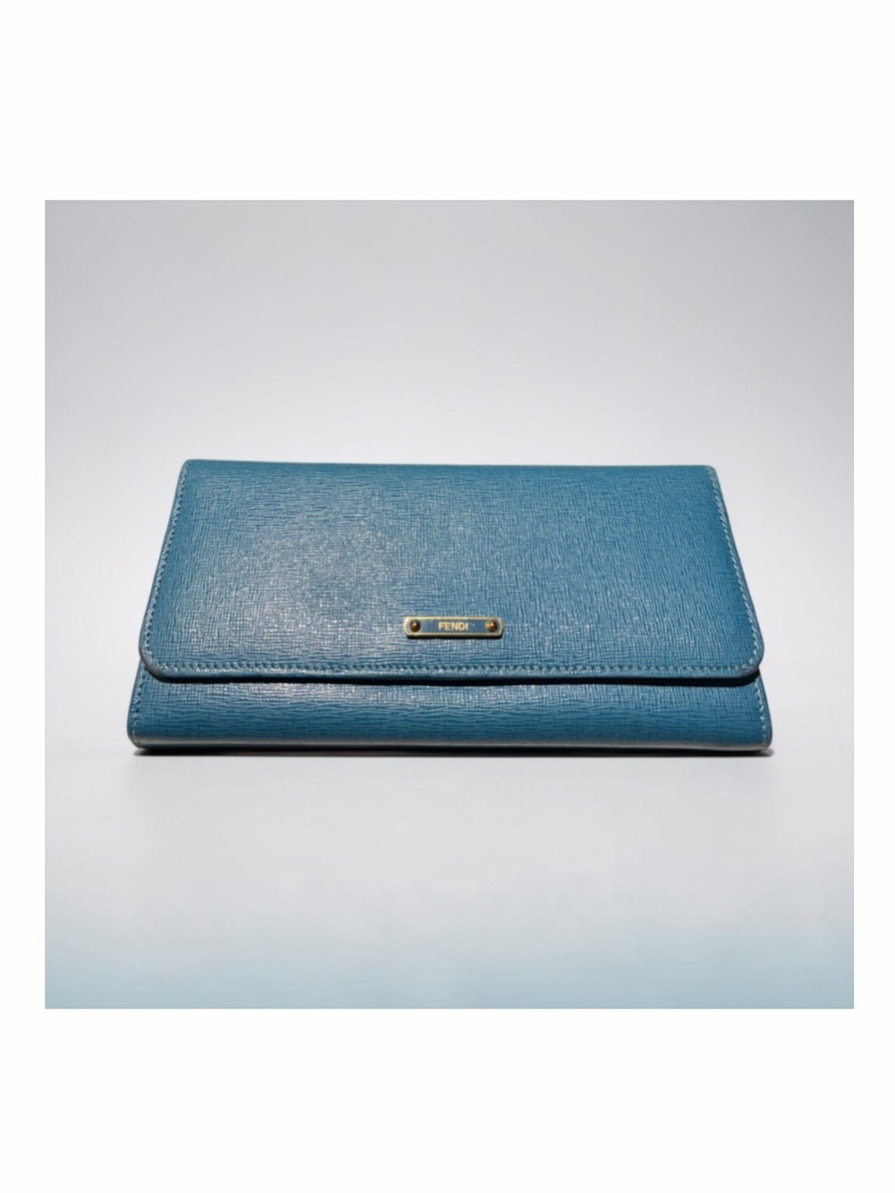 Fendi Blue Leather Continental Wallet with Gold Logo Plaque - Picture 16 of 16